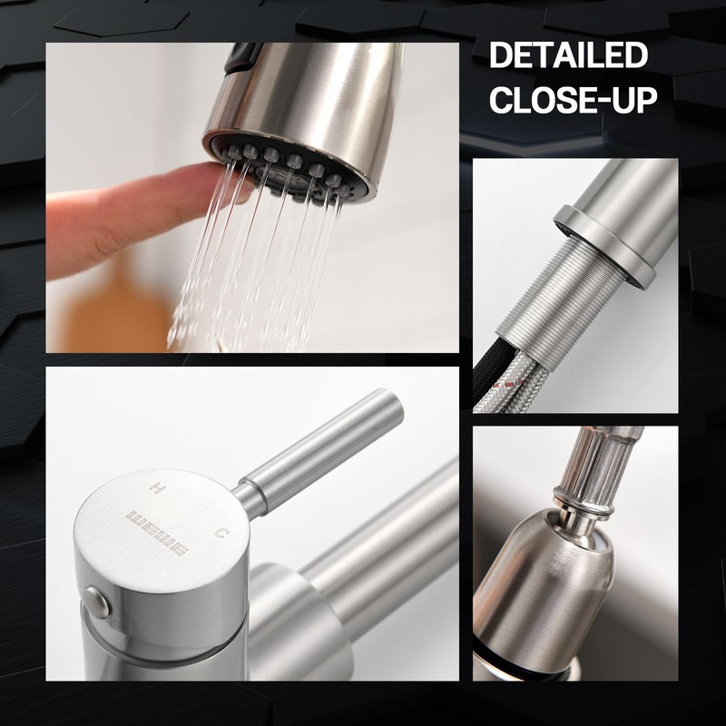 WEWE Kitchen Faucet with Pull Down Sprayer, Brushed Nickel Kitchen