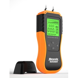 Mecurate Digital Pin Type Wood Moisture Meter with 3 Colored Indicators, Moisture Detector 2 Mode 8 Calibration Large Backlit for Wood, Wall, Firewall (Orange)
