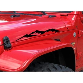 Jeep Wrangler Hood Decals Sticker Mountains I Compatible with All Jeeps JK TJ YJ CJ or Any Truck Sedan Pair Set of 2 Black Matte