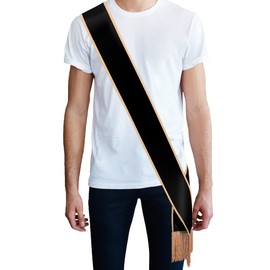 Party to Be Plain Sash with Tassels Blank Satin Sash for Adults 3.9" Wide x 74.8" in Total Length (Black with golden border)