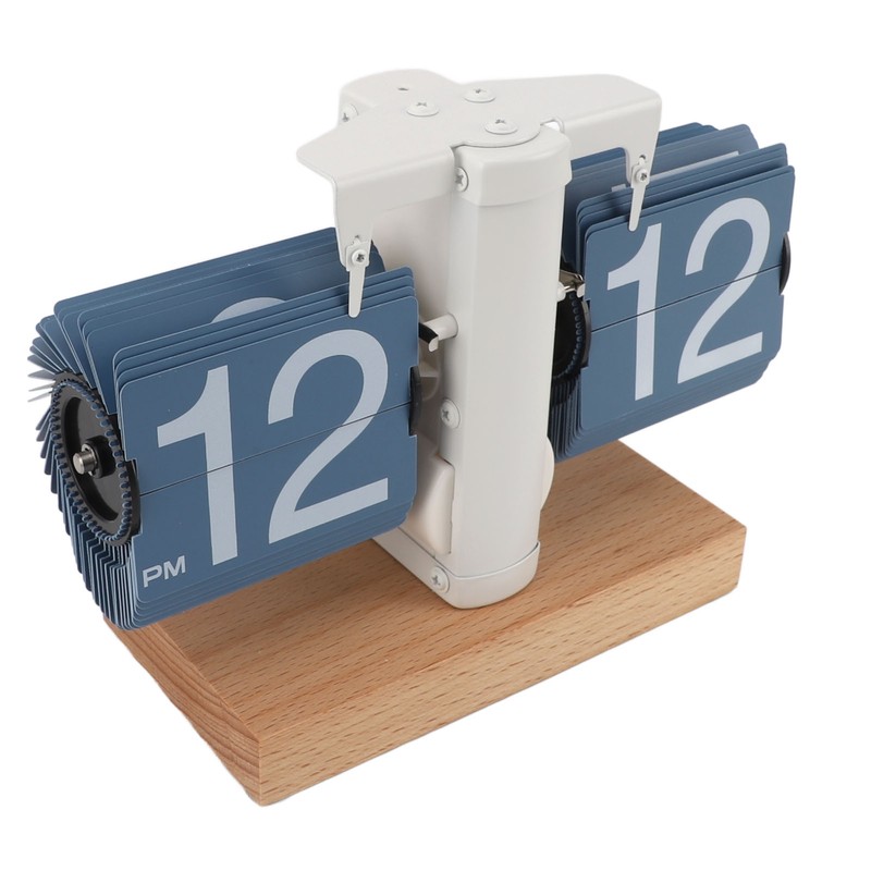 Flip Desk Clock Auto Mechanical Flip 12H AM PM Wood