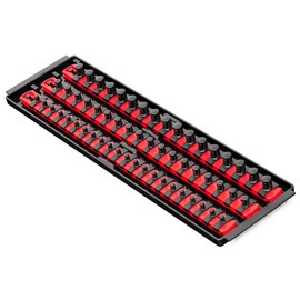 MLTOOLS Socket Organizer - 45 Pieces Universal Twist-Lock Clips to Fit 1/4", 3/8", 1/2" Socket Driver - Includes 1 Tray, 3 Rails with 15 Clips Each, Labels - Tool Box Accessories Made In USA - Red