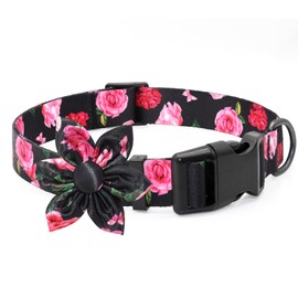 Floral Girl Pink Dog Collar with Rose Flower Bow Tie for Cute Female Cats & Dogs - Small to Large Sizes