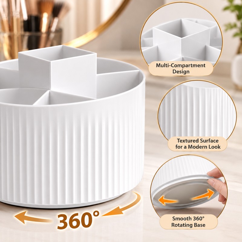 Rotating Makeup Brush Organizer for Vanity Storage – 360° Spinning
