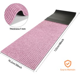 A Roll Large Semi Finished Striped Door Mat 30 x 48 Inch Waterproof Entry Mat with Rubber Lining, Indoor and Outdoor Rug for Wet Weather, Entrance Shoe Scraper, Kitchen, Bathroom (Macaroon Pink,1 Pcs)