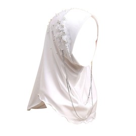 RARITYUS Women Bling Rhinestone Pearl Instant Scarf Muslim Hijab Fashion Shawl Head Wrap Turban Cap with Flower Accent