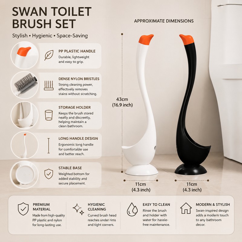 Swan Toilet Brush Set for Bathroom Cleaning – Long Handle