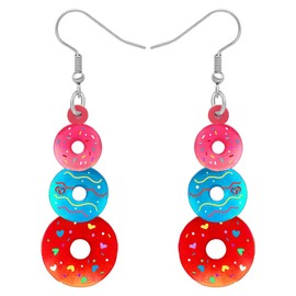 LONYOO Valentine's Day Acrylic Round Doughnut Earrings Dangle Drop Jewellery Gifts for Women Girls Lovers Festival Charms, Acrylic, No Gemstone