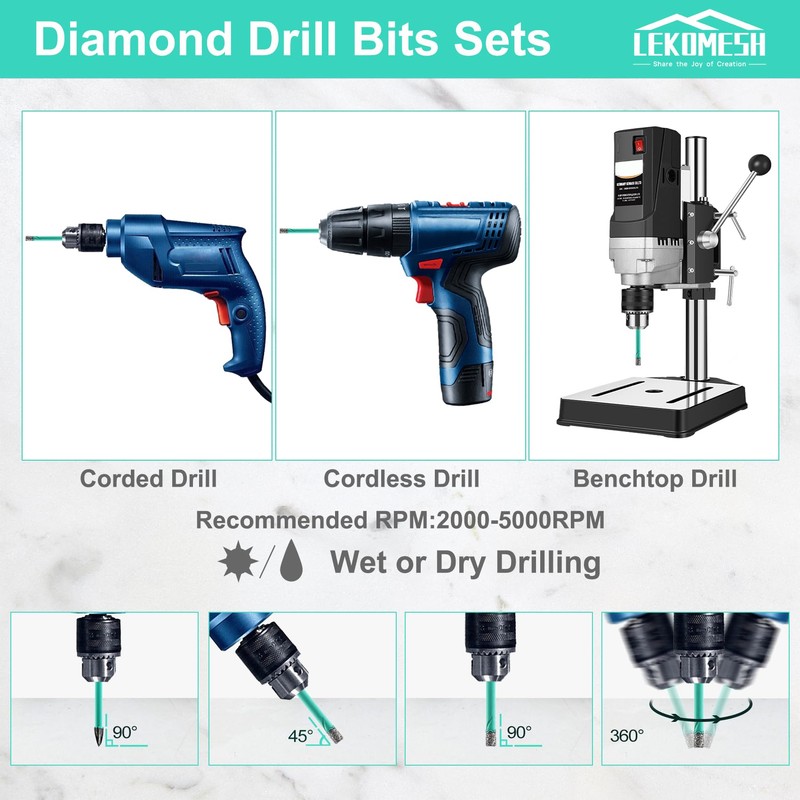 LEKOMESH Diamond Core Drill Bits Tile Hole Saw Cutter 10pcs
