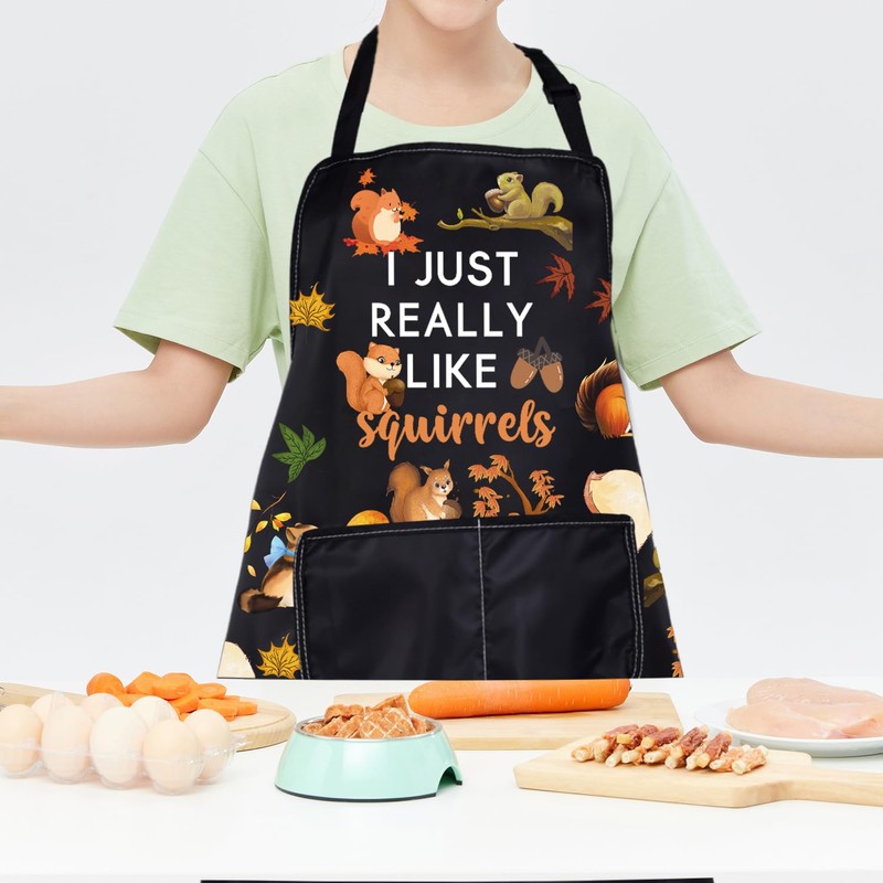 ENSIANTH Squirrel Apron Squirrel Cooking Kitchen Apron With Pockets Squirrel