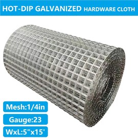 Hardware Cloth,1/4inch 5inx15ft 23 Gauge,Double-Layer Hot-Dip Galvanizing After Welding,Chicken Wire Netting Garden Wire Fencing Rabbit Snake Fence Chicken Coop Plant Supports
