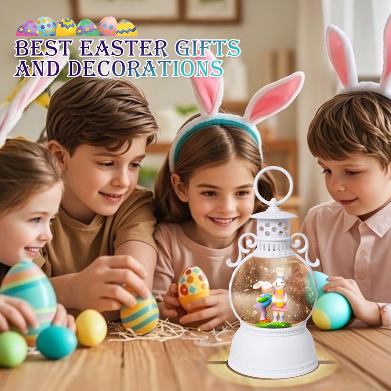 Easter Snow Globe Lantern, 9.4" Bunny Couple Lighted Snow Lantern