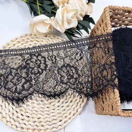 Duuclume 4.3 Inch x 3.3 Yard Eyelash Lace Trim, Vintage Lace Fabric for Sewing,DIY Crafting, Wedding Decoration, Dress Ornament,Fashion,No Elastic Stretchy Lace Ribbon with Floral Pattern Black