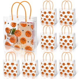 FYSUIMU 24Pcs Basketball Clear Gift Bags with Handles Cute Basketball Goodie Treat Bag PVC Tote Bags for Sports Games Rookie Year Birthday Party Supplies
