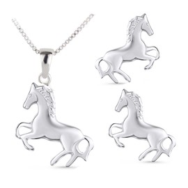 FIVE-D Pendant with Chain Children's Earrings Pony Horse 925 Silver in Jewellery Case, 925 silver