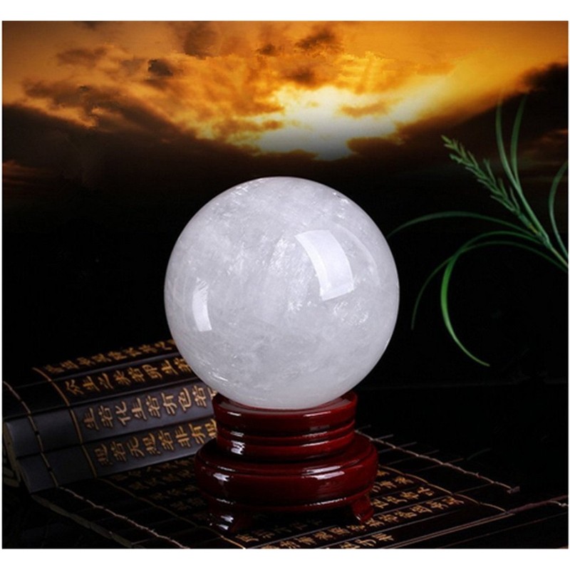 White Crystal Ball Power Stone Round Sphere Figurine Interior Himalayan