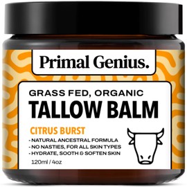 Tallow Balm - Citrus Burst Grass Fed Organic Beef Tallow Skincare, All Natural Butter Cream Moisturiser For Face & Body, Care for Sensitive Skin, Dry Skin Relief, Anti-Aging, UK Made - Large 120ml