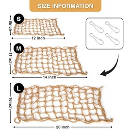 HOKABLE 2 Packs Natural Bird Rope Net Parrot Swing Hammock for Birds Parrot Ladder Macaw Hanging Hammock Activity Toy for Rats Parakeet Cockatiel Cockatoo Conure African Grey Budgie（M 14x11inch）