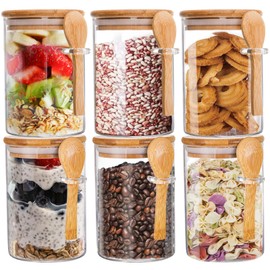 ZOOFOX 6 Pack Glass Jars with Airtight Lid and Spoon, Overnight Oats Container, 17 oz Clear Kitchen Container for Candy, Cookie, Coffee Beans, Snacks, Spices, Dry Goods