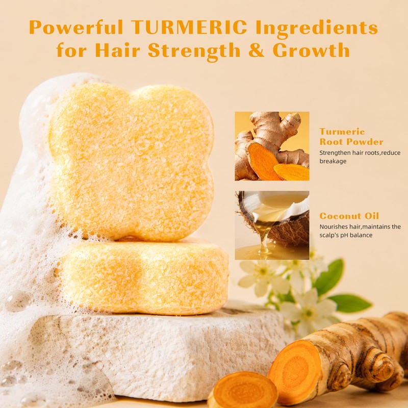 AOPEIBOTO Turmeric Hair Shampoo Soap, Ginger Hair Regrowth Shampoo Bar