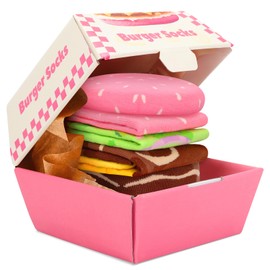 AGRIMONY Pink Burger Socks Box for Women Teen Girls Mom- Funny Gifts Hamburger Fun Novelty Funky Crazy Silly Cool Cute Food Socks-Mothers Valentines Day Birthday Gag Christmas Gifts Stocking Stuffers