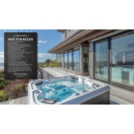 Hot Tub Rules - Black & White/Blue & White Sign for outdoor use with a list of health and safety points about using a hot tub. ideal for use in holiday accommodation (Black)