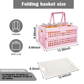 Daixers Foldable Small Plastic Baskets with Lids and Handles for Organizing,Collapsible Storage Crates, Stackable Bins for Home Kitchen Bedroom Bathroom Office (Pink, 14 * 10 * 7)