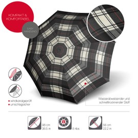Knirps T.200 Duomatic Animal Pocket Umbrella – Automatic Open and Closing – Stormproof – Windproof – Animal Look Duomatic, Check Grey