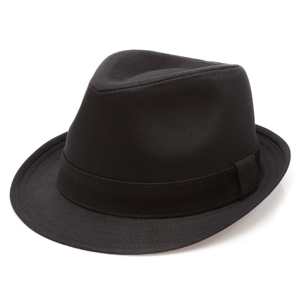 Classic Trilby Short Brim 100% Cotton Twill Fedora Hat with Band(Black,LXL)