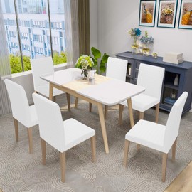 MAXIJIN Super Stretch Dining Room Chair Cover Jacquard Spandex Dining Parsons Chair Slipcover Removable Chair Protector Covers for Dining Room,Hotel,Kitchen,Ceremony (White, 4)