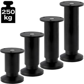 Stahlia Set of 4 Furniture Feet Adjustable Sofa Feet Furniture Legs | Matte Black | Height 12 cm | Diameter 38 mm | Load Capacity up to 250 kg | Sofa Bed Cabinet Couch