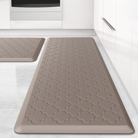 Kitchen Mat [2 PCS] Cushioned Anti-Fatigue Floor Mat, Waterproof Non-Skid Ergonomic Comfort Foam Rugs, Mat for Kitchen Floor, Office, Sink, Laundry - Color: Khaki
