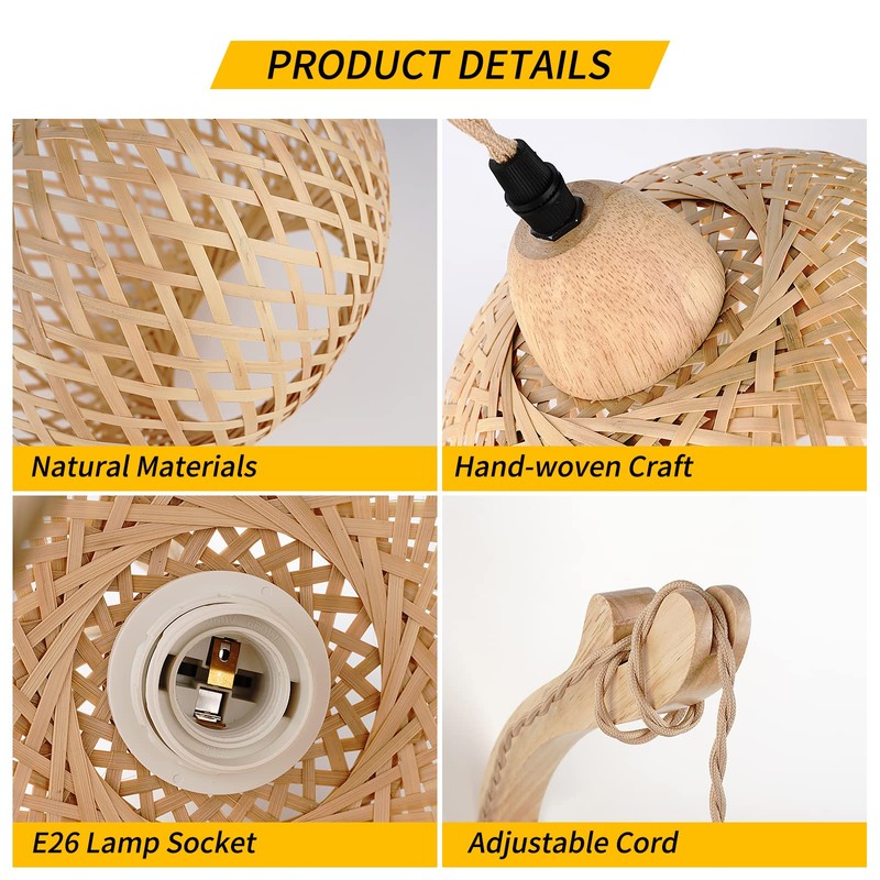 Frideko Bamboo Lantern Plug in Wall Sconces Wicker Wall Lamp