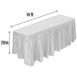 DecorRack 48 Pack Table Skirts, 29 in x 14 ft BPA Free - Plastic Tableskirt, Disposable, Reusable, Rectangular Tablecloth Skirt, Silver (48 Pack)