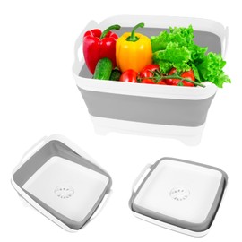 Hovom Collapsible Dish Basin with Drain Plug, 8.5L 2.2 Gallon Foldable Wash Basin, RV Portable Camping Sink, Outdoor Multiuse Space Saving Wash Bin for Baby Bottle, Kitchen Storage Tray (Gray)