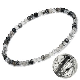 EUMENIDES Women's Natural Gemstone Bracelet, 4/6MM, Tourmaline, Crystal,Agate,Chalcedony，Shell Stone，Stretch Beaded Bracelet (Black Hair,4MM)