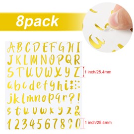 Outus 576 Pieces 8 Sheets Letters Stickers Self Adhesive Vinyl Letter Alphabet Number Stickers Mailbox Numbers Sticker, Decals for Classroom Decor, Sign, Door(Gold,1 Inch)