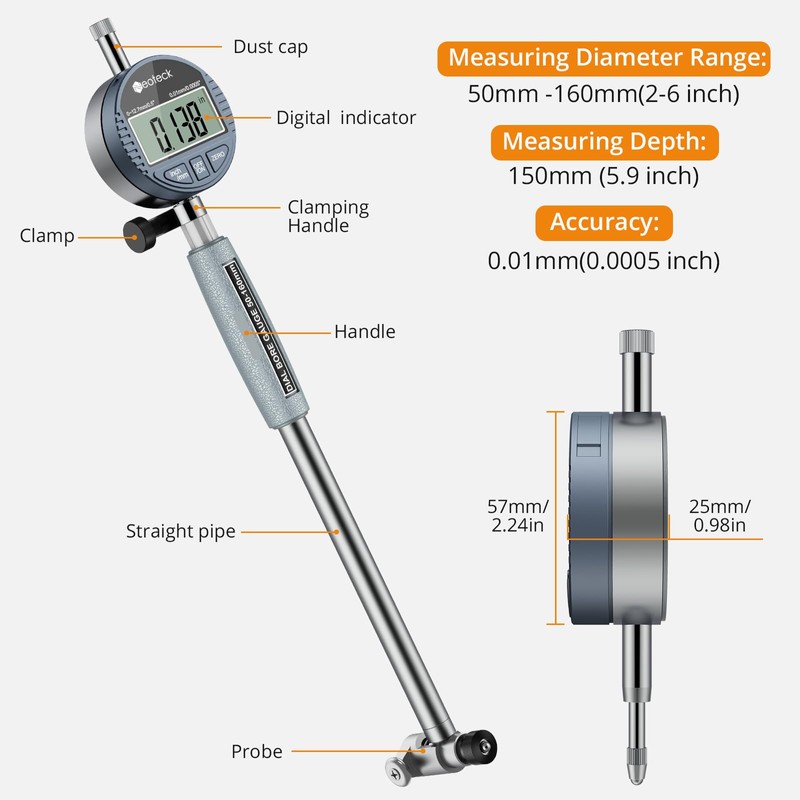 Neoteck Bore Gauge Set Digital Indicator Dial Bore Gauge (2-6"/0.0005")