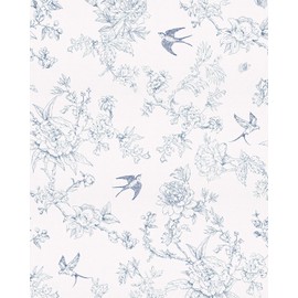 Simon&Siff Blue and White Wallpaper Peel and Stick Vintage Floral Birds Contact Paper Removable Self Adhesive Wall Paper Renter Friendly for Bedroom Cabinets DIY Decor 120" x 17.3"