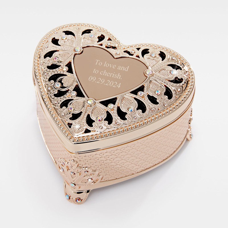 THINGS REMEMBERED Engraved Gold Heart Anastasia Clover Jewelry Box (Free