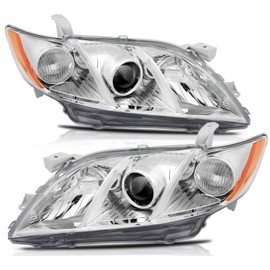 OCPTY Compatible For Toyota Camry 2007-2009 Headlight Headlamps Chrome Housing Amber Reflector