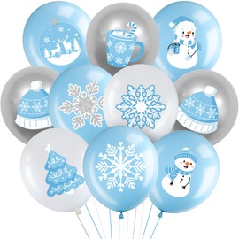 Censen 45 Pieces Snowflake Balloons, Winter Theme Balloons Set, Winter Onederland Balloons, 1st Birthday Balloons for Christmas Baby Shower Birthday Wedding Party Decorations (Blue, Silver, White)