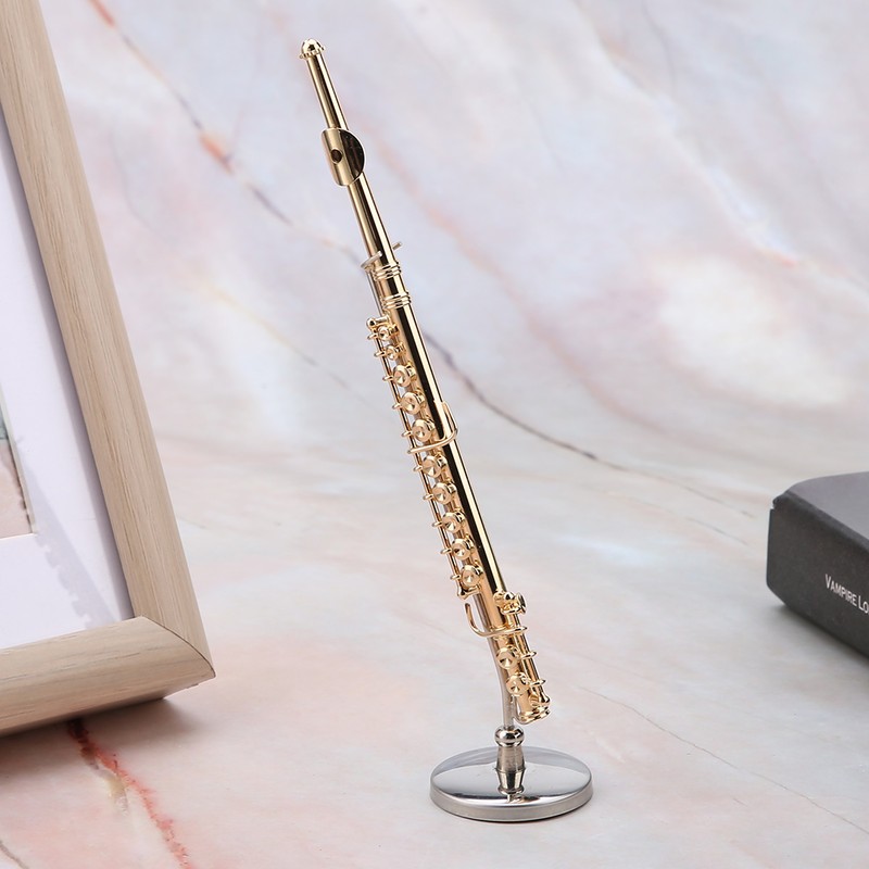 Miniature Flute Replica with Stand and Case Gold Plated Instrument