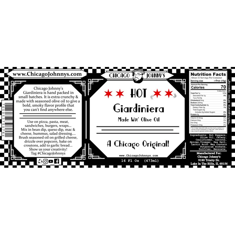 Chicago Johnnys Hot Giardiniera in Olive Oil