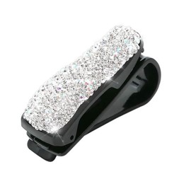 Whakano Pack of 2 Glitter Glasses Holders for Car Sun Visor Made of Rhinestones, Sunglasses Holder for Car Visor Accessories, Ticket Card Clip, Car Interior Accessories, White