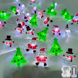 Wxuean Christmas Lights Decorations Battery Operated, 17ft 50 LED Christmas Tree Santa Snowman String Lights with Timer, Xmas Fairy Light for Indoor Outdoor Home Party Office Fireplace Garland Decor