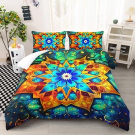 Ntlfup Flower Comforter Set Queen Size, Microfiber Colorful Flower Pattern Bedding in a Bag for Women, 1 Comforter and 2 Pillowcases