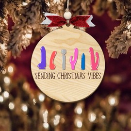 Sending Christmas Vibes Funny Ornament, Exchange Funny Ornaments for Adults, Naughty Ugly Christmas Tree Ornaments Wooden, Unique Christmas Ornaments (H79)