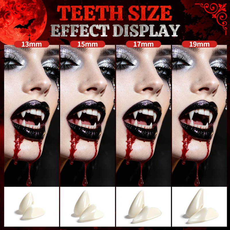 4 Pairs Vampire Teeth for Cosplay 4 Size Fake Fangs