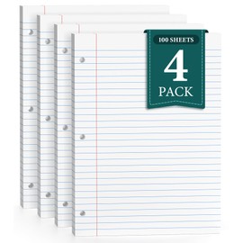 8.5 x 11 Wide Ruled Paper, Loose Leaf Paper, 3 Hole Punch Paper 8.5 x 11 WhiteLoose Leaf Notebook Paper for 3 Ring Binders, Notebook Paper,Filler Paper,Lined Paper, 400 Sheets Writing Paper (4 Pack)